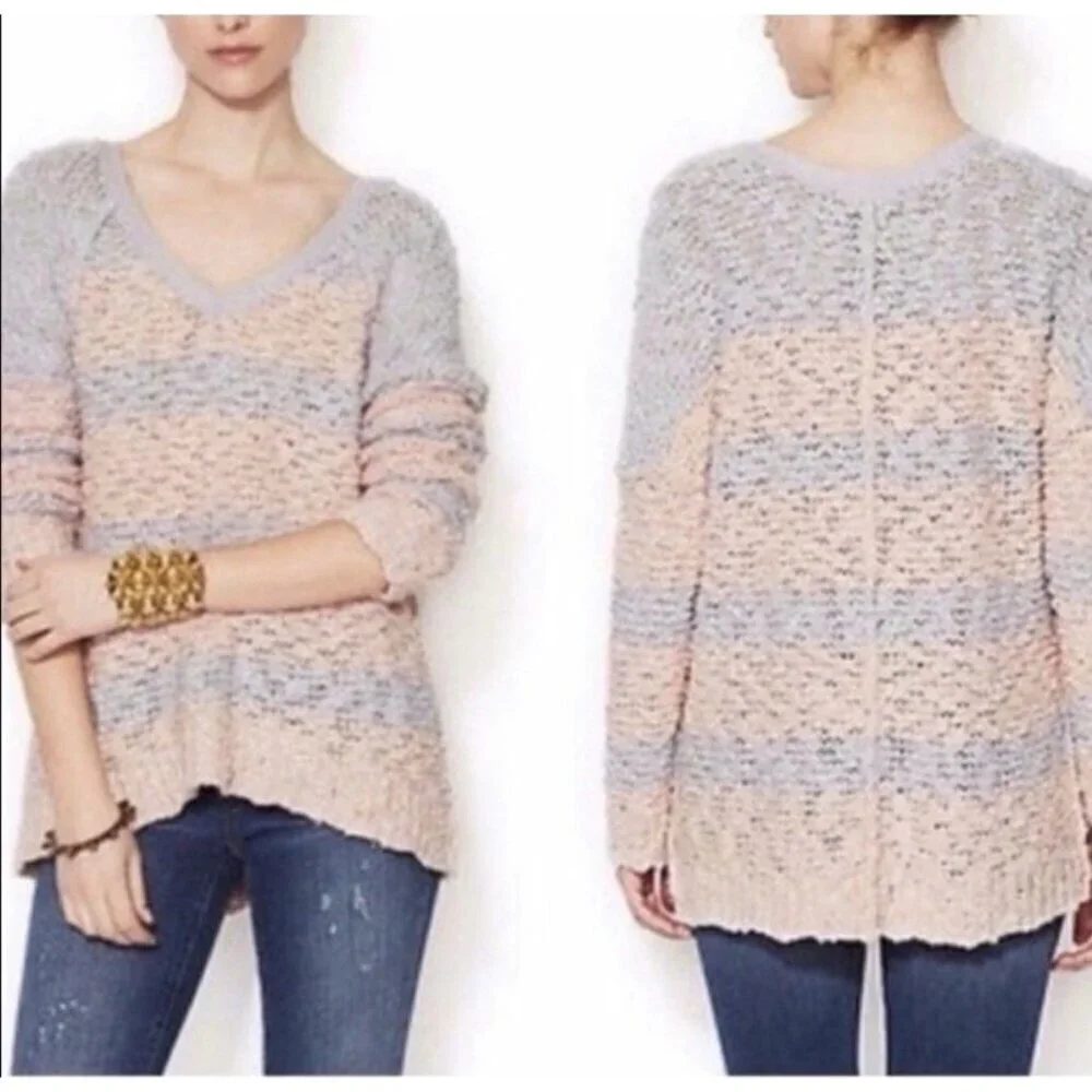 Free People Sweater Womens Medium Rugby Songbird Stripe Chunky Open Knit Casual